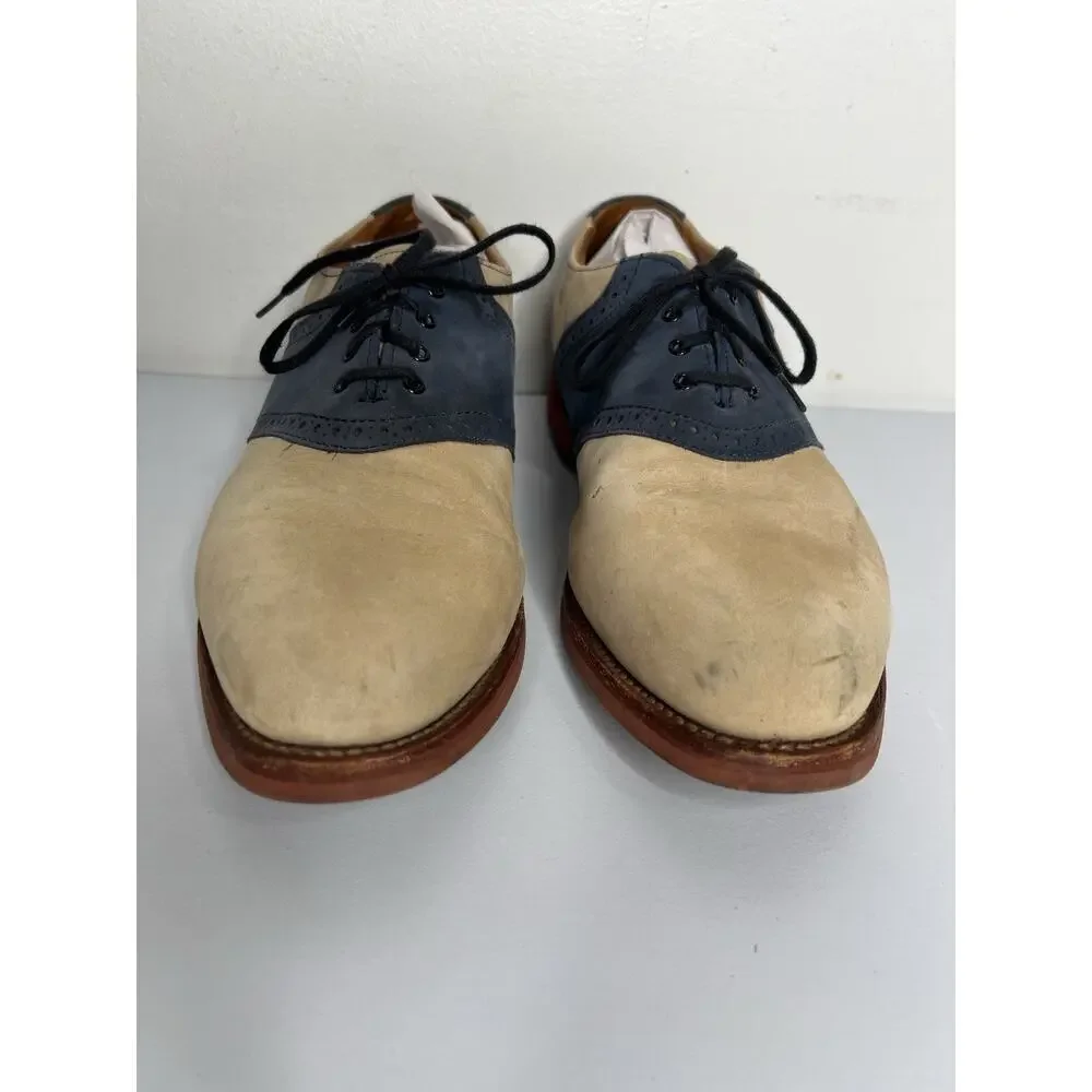 Allen Edmonds Vibram Tan Navy Leather Saddle Shoes Mens Size 9.5EEE